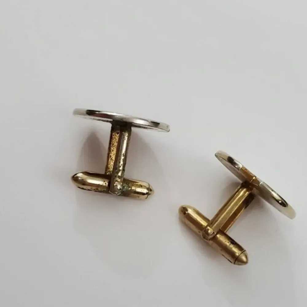 Swank Cufflinks Tribal Silver‎ Art Deco Gold Geomet